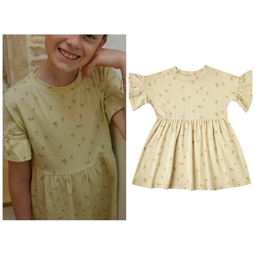 RYLEE + CRU Little Flower Floral Short Sleeve Babydoll Dress Butter 10-12 Y